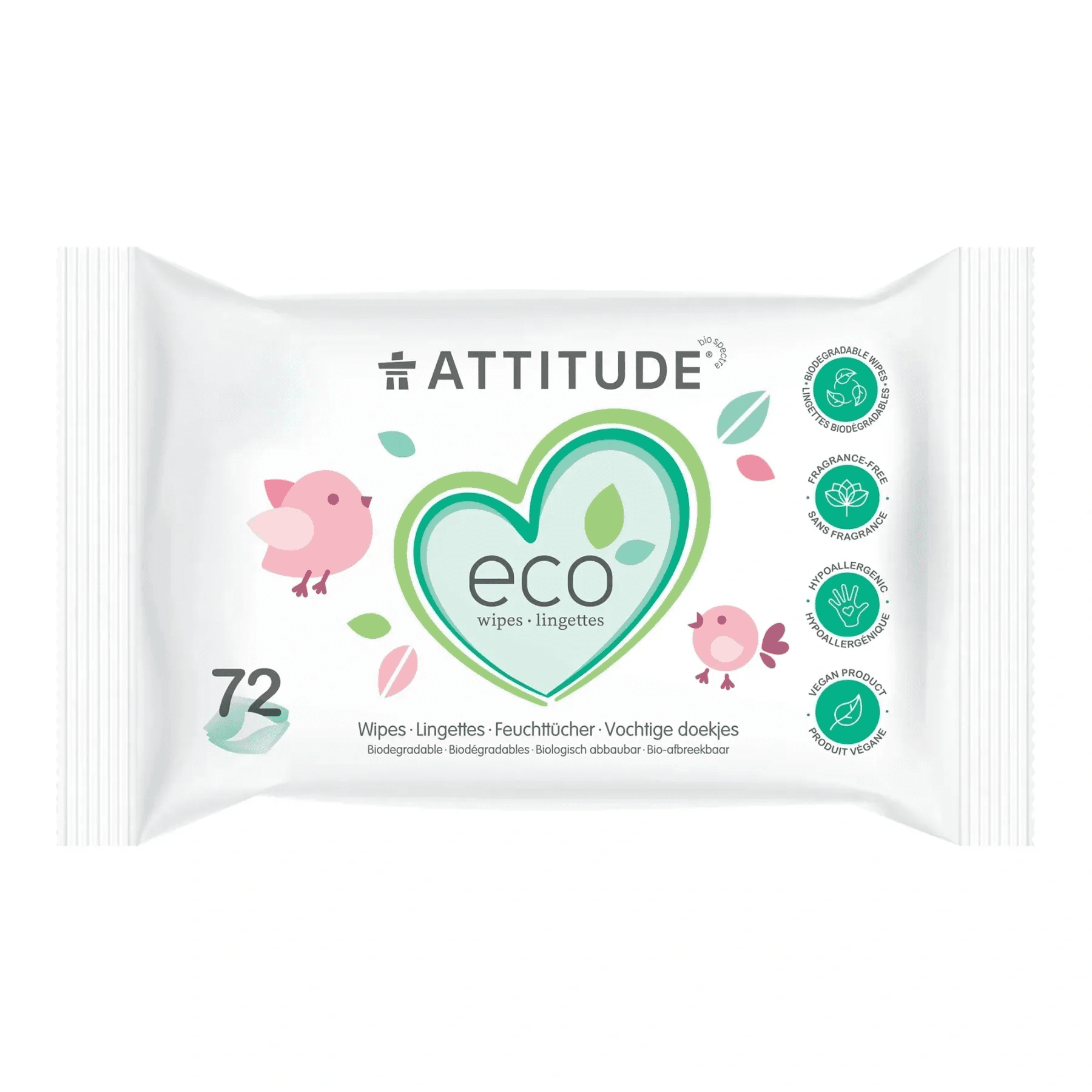 Серветки вологі для дітей з чутливою шкірою Attitude 72 шт