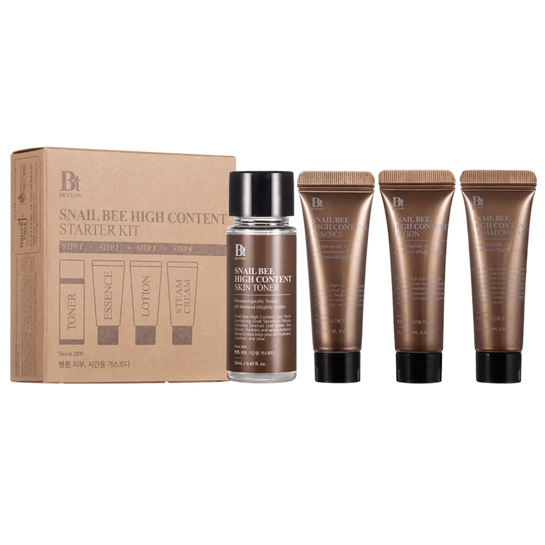 Набір з муцином равлика та бджолиною отрутою Benton Snail Bee High Content Starter Kit 4 в 1