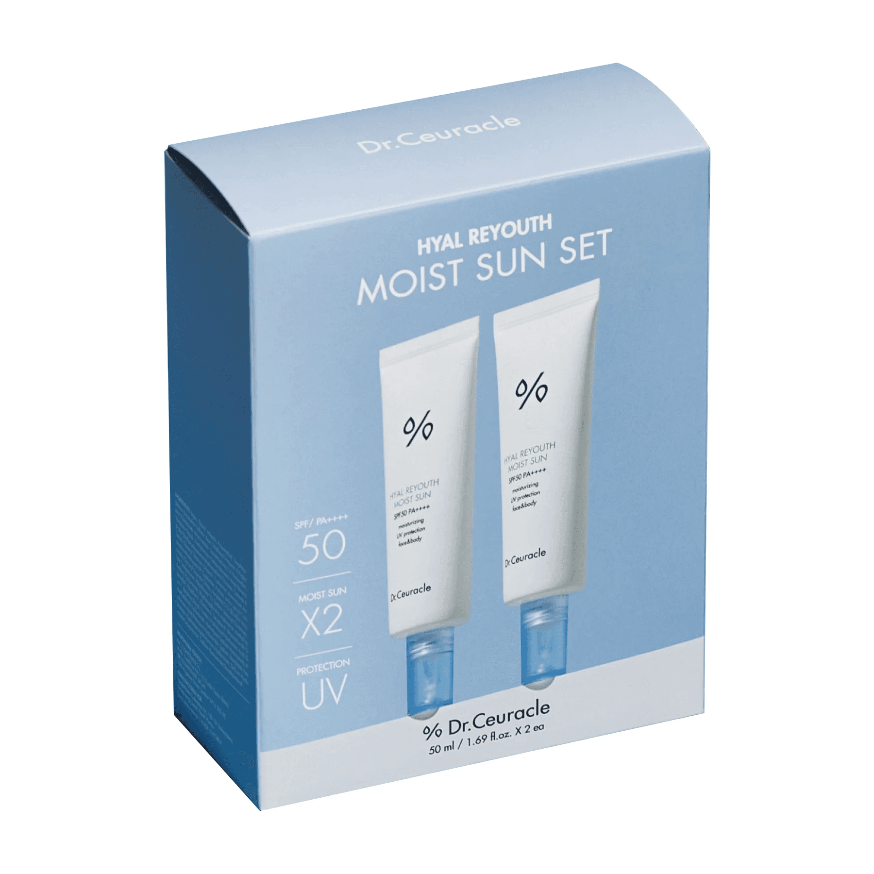Набір зволожувальних сонцезахисних кремів SPF50+ PA++++, 2 в 1 Dr.Ceuracle Hyal Reyouth Moist Sun Duo Set 2 в 1