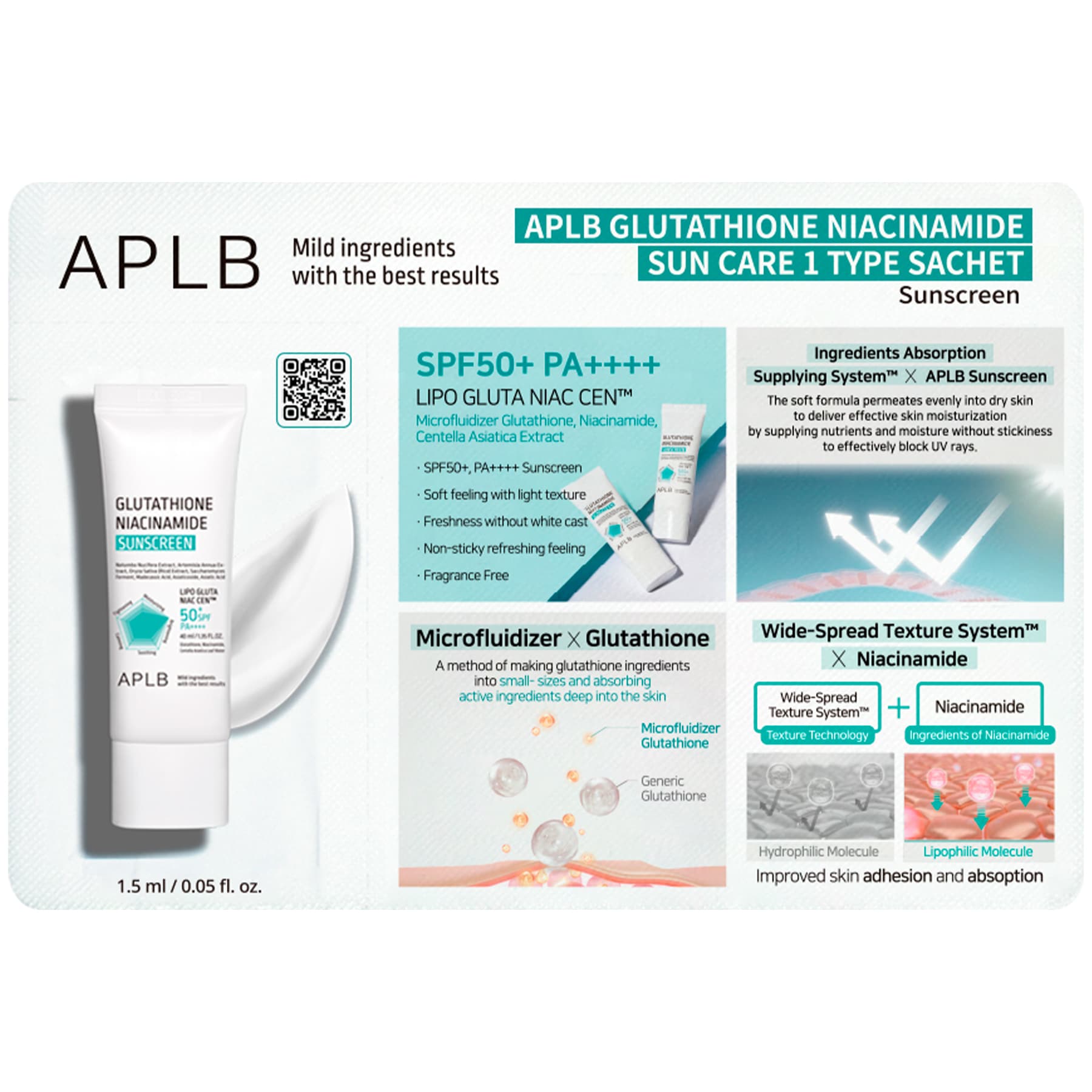 Сонцезахисний крем з глутатіоном і ніацинамідом APLB Glutathione Niacinamide Sun Care 1 Type Sachet 1,5 мл