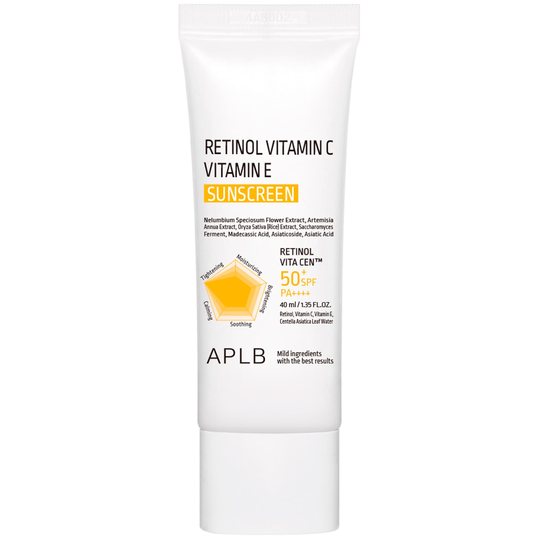 Сонцезахисний крем для обличчя з ретинолом, вітамінами C та E APLB Retinol Vitamin C Vitamin E Sunscreen SPF50+ PA++++ 40 мл