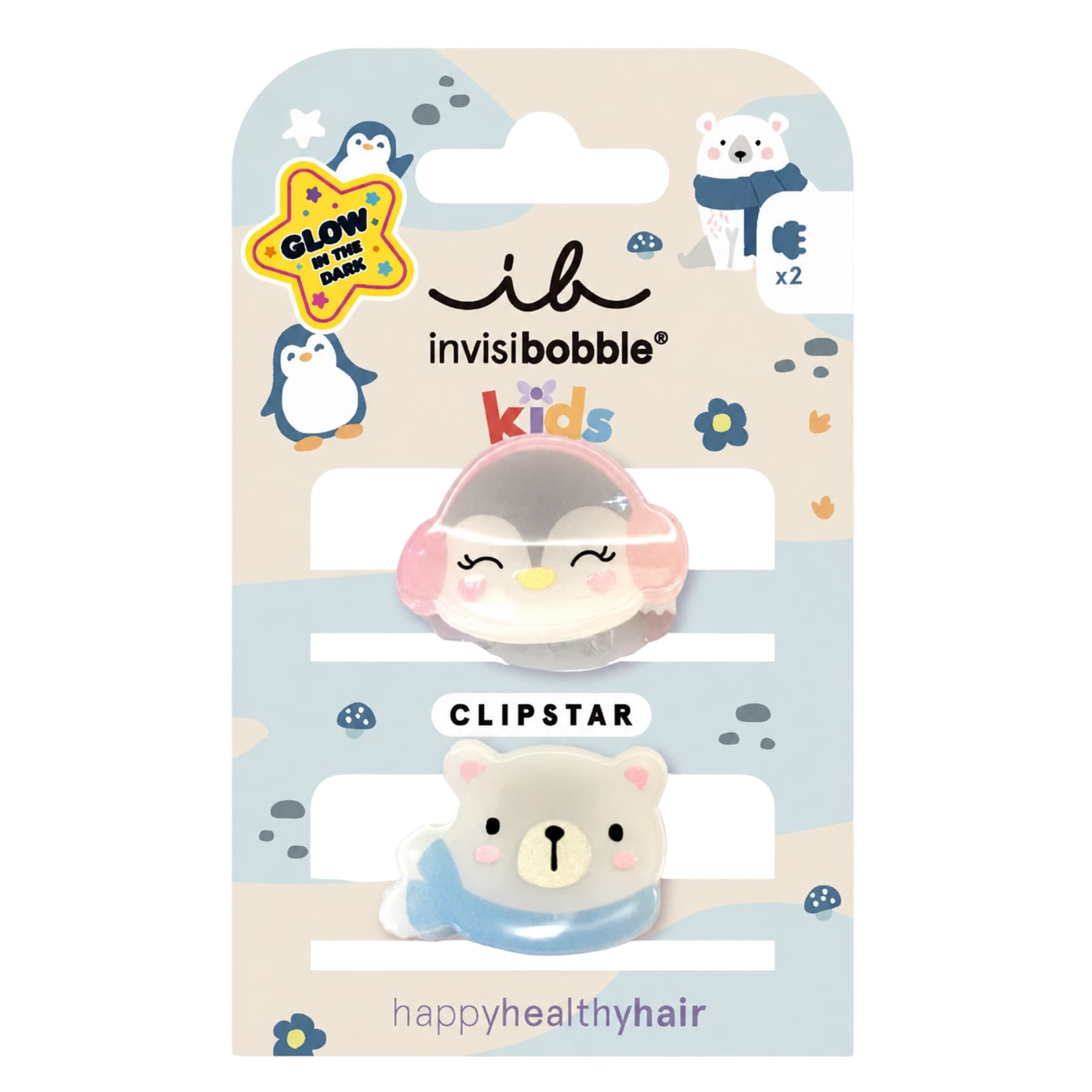 Набір дитячих заколок для волосся Invisibobble Clipstar Glow Kids Polar Friends 2 в 1