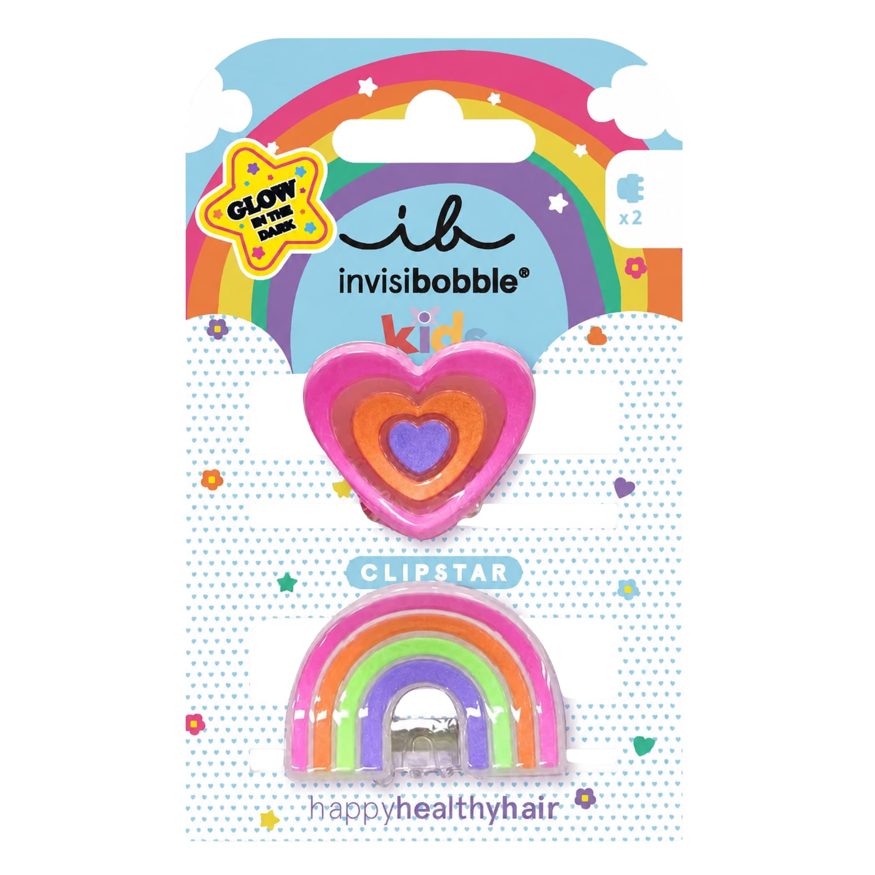 Набір дитячих заколок для волосся Invisibobble Clipstar Glow Kids Happy Heart 2 в 1