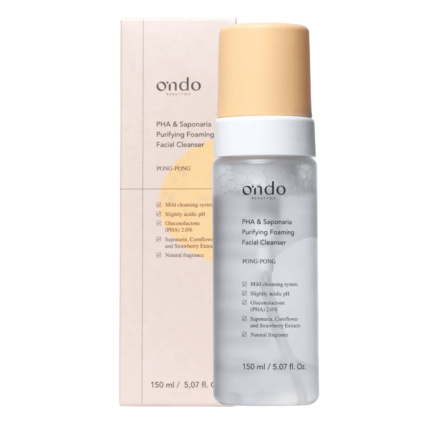 М’яка пінка для вмивання з глюконолактоновою кислотою та сапонарією Ondo Beauty 36.5 pHA & Saponaria Purifying Foaming Facial Cleanser 150 мл