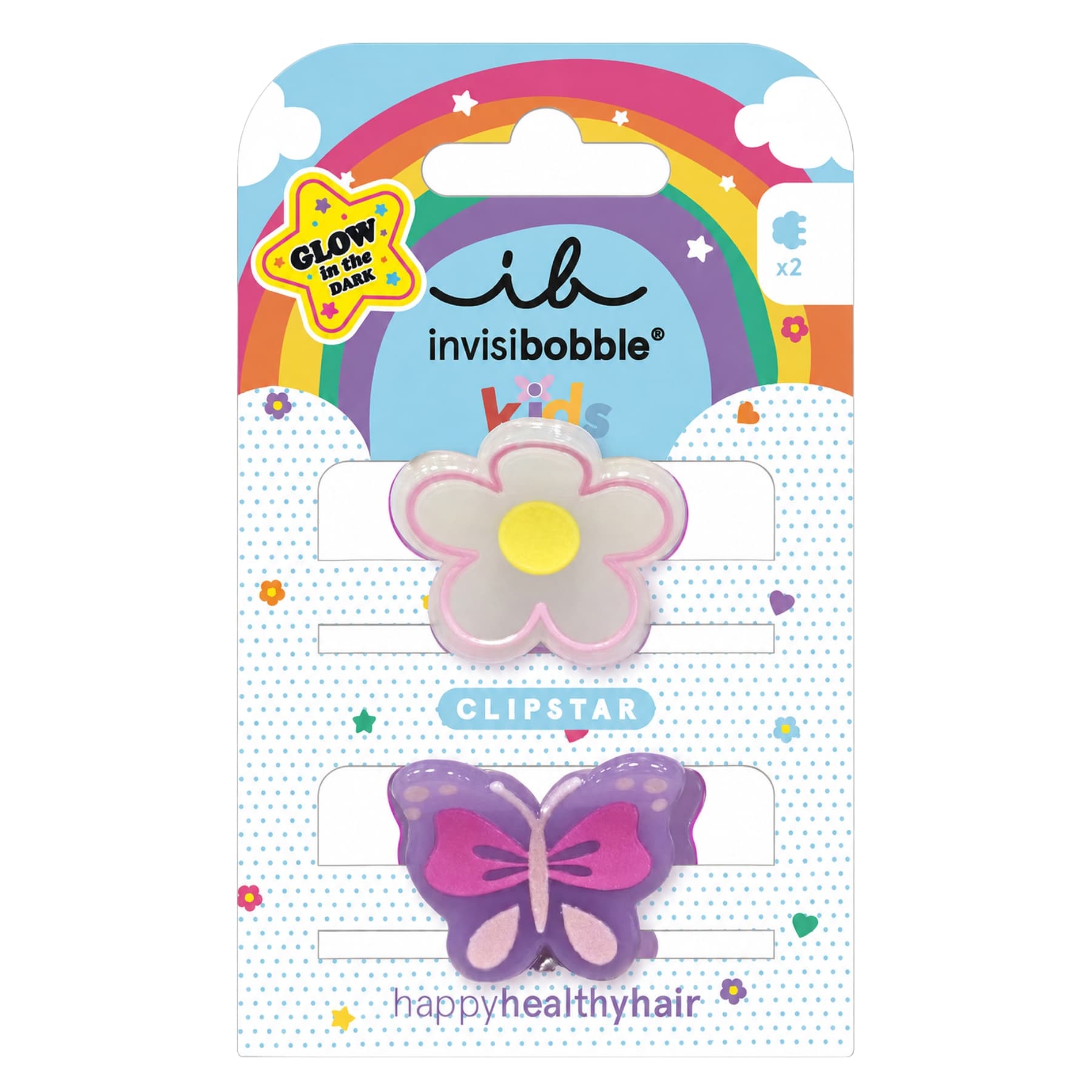 Набір дитячих заколок для волосся Invisibobble Clipstar Glow Kids Happy Flower 2 в 1