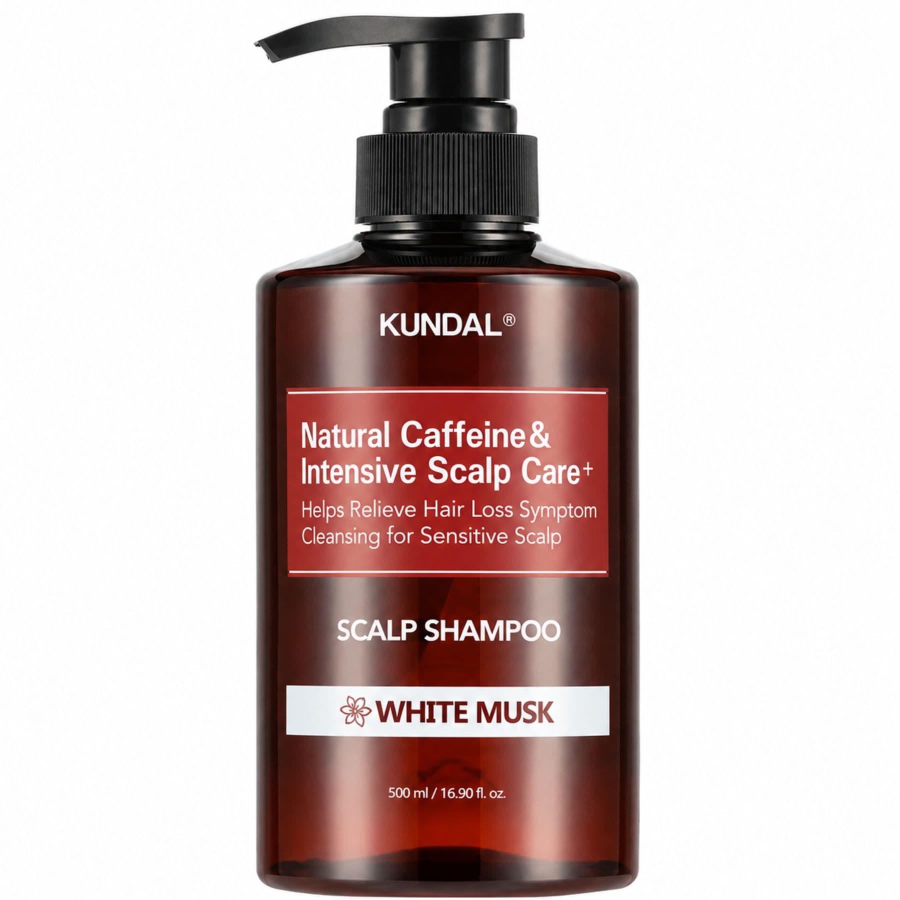 Натуральний парфумований шампунь проти випадіння волосся КОФЕЇН KUNDAL White Musk 500 мл